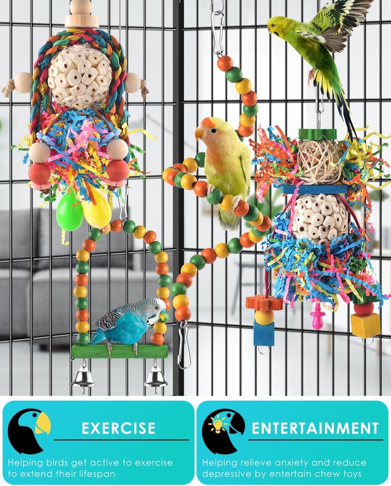 Bissap Conure Toys, 4 PCS Parrot Foraging Shredder Hanging Toys Sola Balls with Sand Hammer Perch Swing Climbing for Small Parrots Parakeets Conures Cockatiels Love Birds Cage Toy - Image 4